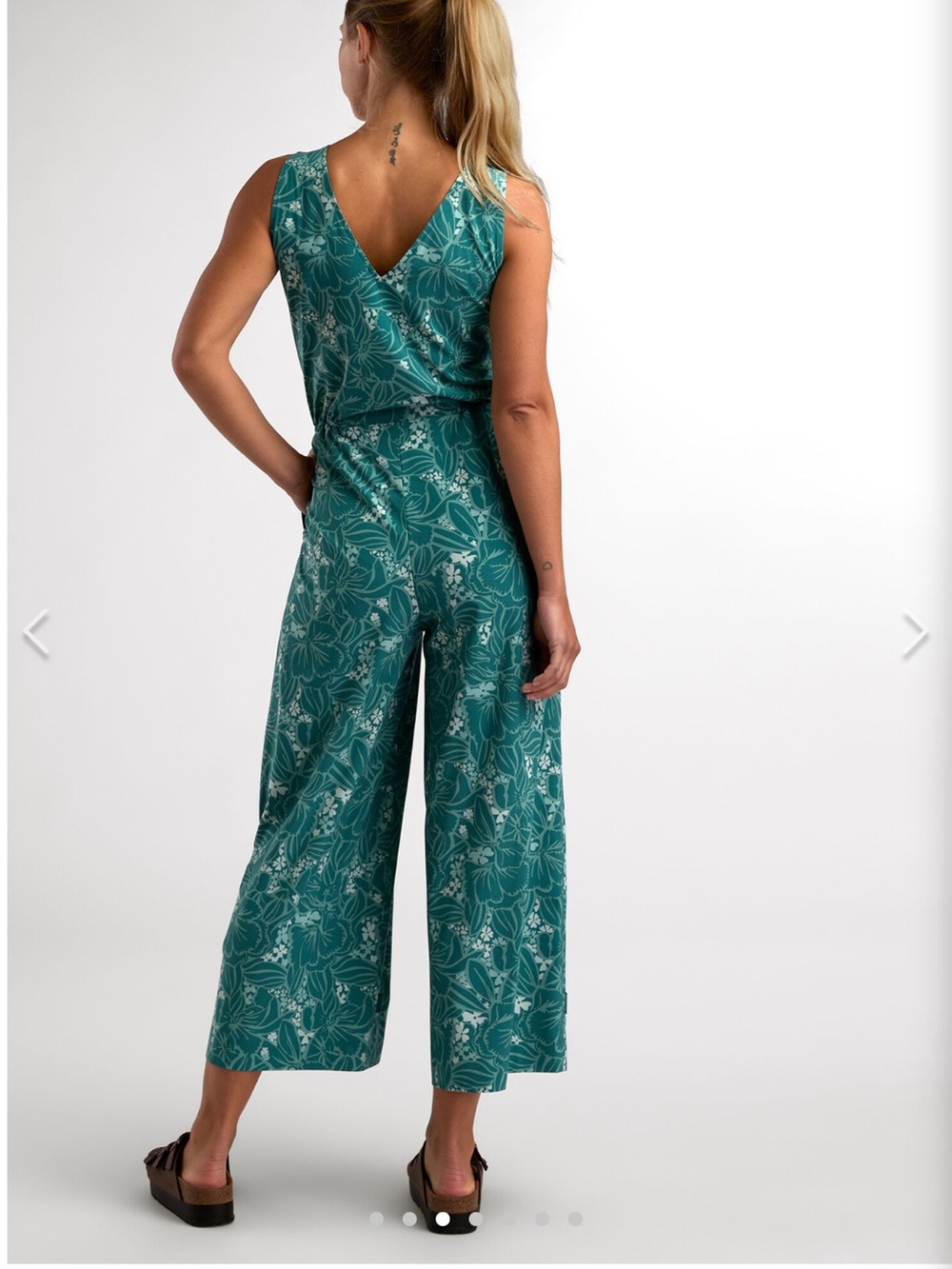 Title Nine Teal Floral Sleeveless Wide-Leg Jumpsuit Large